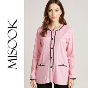 Exclusively Misook Long Pink and Black Acrylic Knit Jacket Size Large